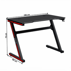 KONDELA Igralna miza / računalniška miza, črna / rdeča, MACKENZIE 100cm
