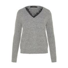 Vero Moda Ženski pulover VMIVA Relaxed Fit 10273857 Light Grey Melange W. BLACK LACE (Velikost XS)