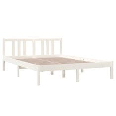 Vidaxl Posteljni okvir bel iz trdnega lesa 135x190 cm 4FT6