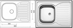eoshop kuhinjsko korito vsepovsod vrtljivi UMIVALNIKI CLP-D 800 M 0.5mm dim s sifonom - SUPER AKCIJA