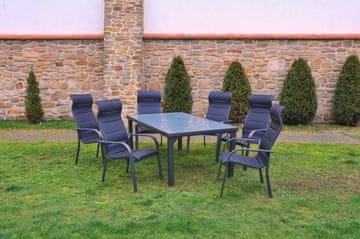 Dimenza VADUZ vrtni jedilni set 6 oseb, aluminij in kaljeno steklo, črn