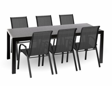 IWHOME Vrtni jedilni set VIGO XL z 6 stoli VALENCIA - antracit/črna