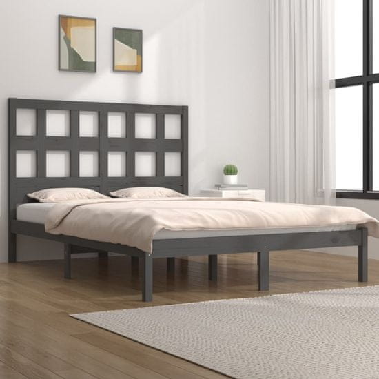 Greatstore Posteljni okvir siv iz trdne borovine 200x200 cm