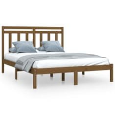 Greatstore Okvir za posteljo, medeno rjava, masivni les, 140x190 cm