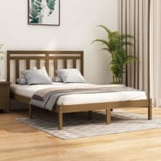 Greatstore Okvir za posteljo, medeno rjava, masivni les, 140x190 cm