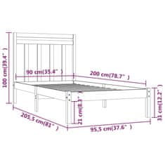 Greatstore Okvir za posteljo, siv, masivni les, 90x200 cm