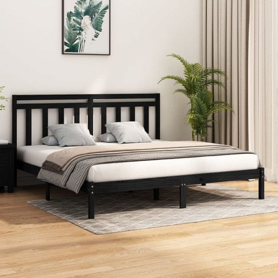 Greatstore Posteljni okvir črn iz trdnega lesa 180x200 cm 6FT
