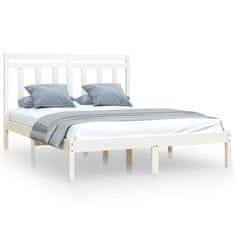 Vidaxl Posteljni okvir bel iz trdnega lesa 140x190 cm