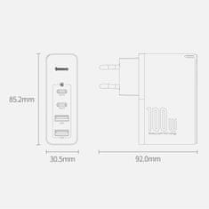 BASEUS GaN2 Pro polnilnik 2x USB / 2x USB-C 100W QC PD, črna