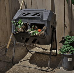 Ramda kompostnik, 160 l, vrtljiv, na stojalu, črn