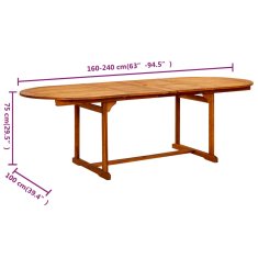 Vidaxl Vrtna jedilna miza (160-240)x100x75 cm trden akacijev les