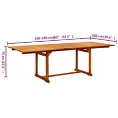 Vidaxl Vrtna jedilna miza (160-240)x100x75 cm trden akacijev les