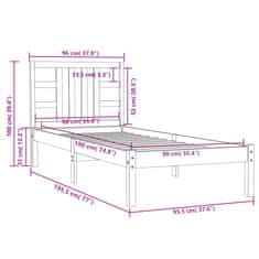 Vidaxl Posteljni okvir iz trdnega lesa 90x190 cm 3FT