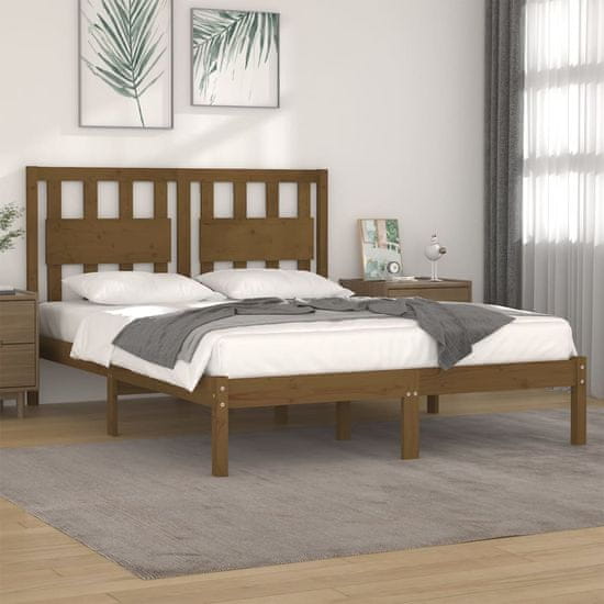 shumee Posteljni okvir medeno rjav iz trdne borovine 135x190 cm 4FT6