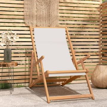 Vidaxl vidaXL Zložljiv ležalnik za na plažo masivni tik kremne barve