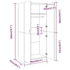 Vidaxl Garderobna omara siva sonoma 90x52x200 cm konstruiran les