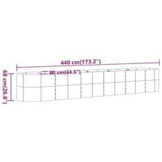 Vidaxl Visoka greda iz prašno premazanega jekla 440x80x68 cm zelena