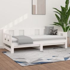 Greatstore Izvlečna dnevna postelja bela trdna borovina 2x(80x200) cm