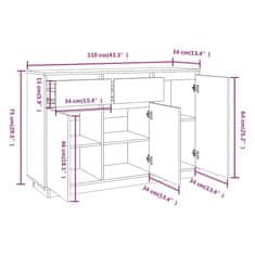 Vidaxl Komoda črna 110x34x75 cm trdna borovina