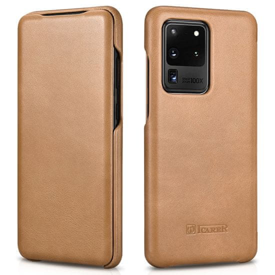 iCARER icarer curved edge vintage folio iz pravega usnja za samsung galaxy s20 ultra kaki (rs992008-gg)