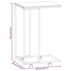 Vidaxl Stranska mizica s kolesi bela 40x30x63,5 cm inženirski les