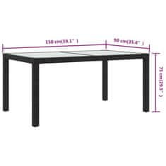 Vidaxl Vrtna miza 150x90x75 cm kaljeno steklo in poli ratan črna