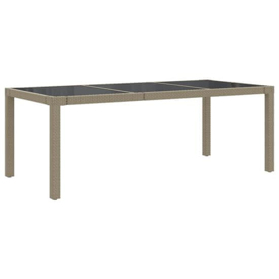 Vidaxl Vrtna miza bež 190x90x75 cm kaljeno steklo in poli ratan