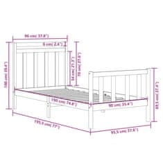 Vidaxl Posteljni okvir iz trdnega lesa 90x190 cm 3FT