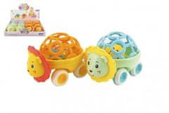 Teddies Avtomobilček z ropotuljico žival iz plastike 14cm 2 barvi prosto gibanje 3m+