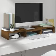 Greatstore Stojalo za monitor, medeno rjave barve, 60x24x10,5 cm, masivni bor