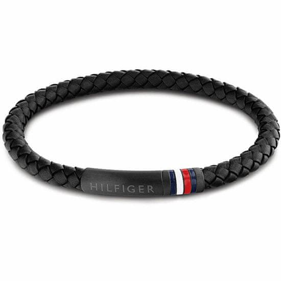Tommy Hilfiger Črna usnjena zapestnica z jekleno zaponko 2790403