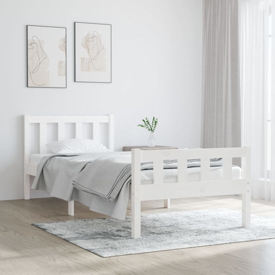 shumee Okvir za posteljo, bel, masivni les, 90x190 cm, enojni
