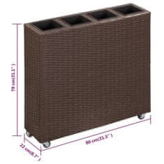 Greatstore Visoko cvetlično korito s 4 lonci 80x22x79 cm poli ratan rjavo