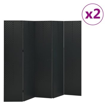 Vidaxl Paravan 5-delni 2 kosa črn 200x180 cm jeklo