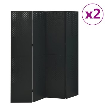 Vidaxl Paravan 4-delni 2 kosa črne barve 160x180 cm jeklo