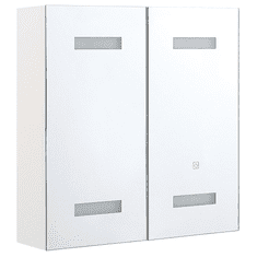 Beliani Kopalniška ogledalna omarica z osvetlitvijo LED 60 x 60 cm bela srebrna TALAPAGA
