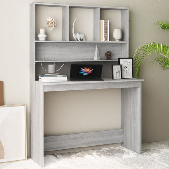 Vidaxl Pisalna miza s policami, hrast sonoma siva, 110x45x157 cm