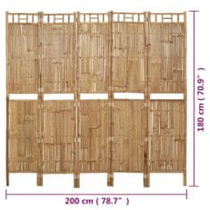 shumee Paravan 5-delni iz bambusa 200x180 cm