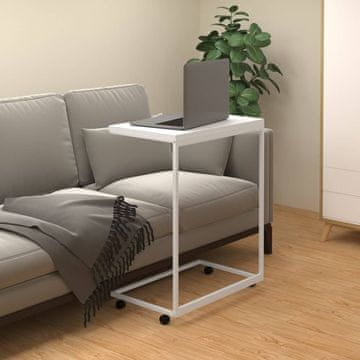 Vidaxl Stranska mizica na kolesih, bela, 55x35x70 cm