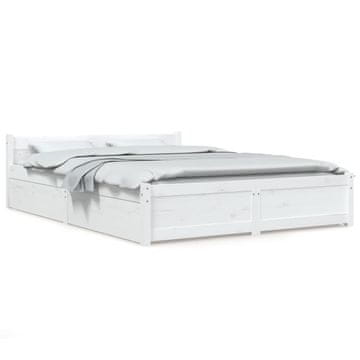 Vidaxl Posteljni okvir s predali bel 150x200 cm