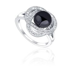 JwL Luxury Pearls Očarljiv prstan s črnim biserom in cirkoni JL0760 (Obseg 56 mm)