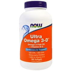 NOW Foods Ultra omega-3 z vitaminom D, 300 DHA / 600 EPA, 180 mehkih kapsul