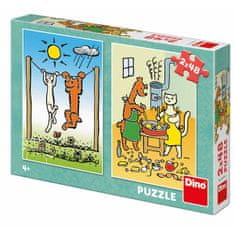 Dino Puzzle Pes in mačka 2x48 kosov
