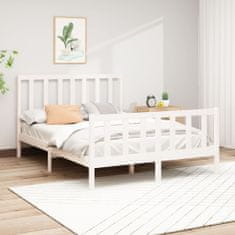 shumee Okvir za posteljo, bel, masivni borov les, 160 x 200 cm