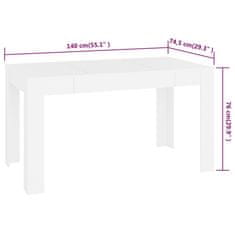Vidaxl Jedilna miza bela 140x74,5x76 cm inženirski les