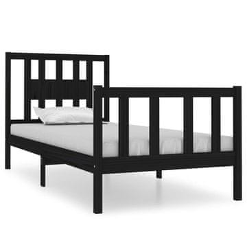 Vidaxl Posteljni okvir črn iz trdnega lesa 75x190 cm