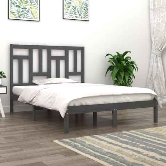 shumee Okvir za posteljo, siv, masivni les, 120x190 cm, dvojni