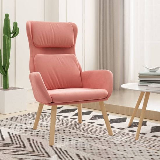 Vidaxl Lounge fotelj, roza barve, oblazinjen z žametom