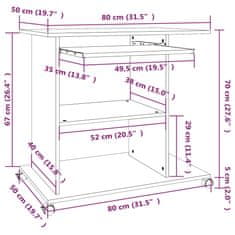 Vidaxl Računalniška miza siva sonoma 80x50x75 cm konstruiran les