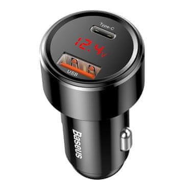 BASEUS Avtopolnilec Baseus Magic USB + USB-C QC 4.0 PD 45W (črn)